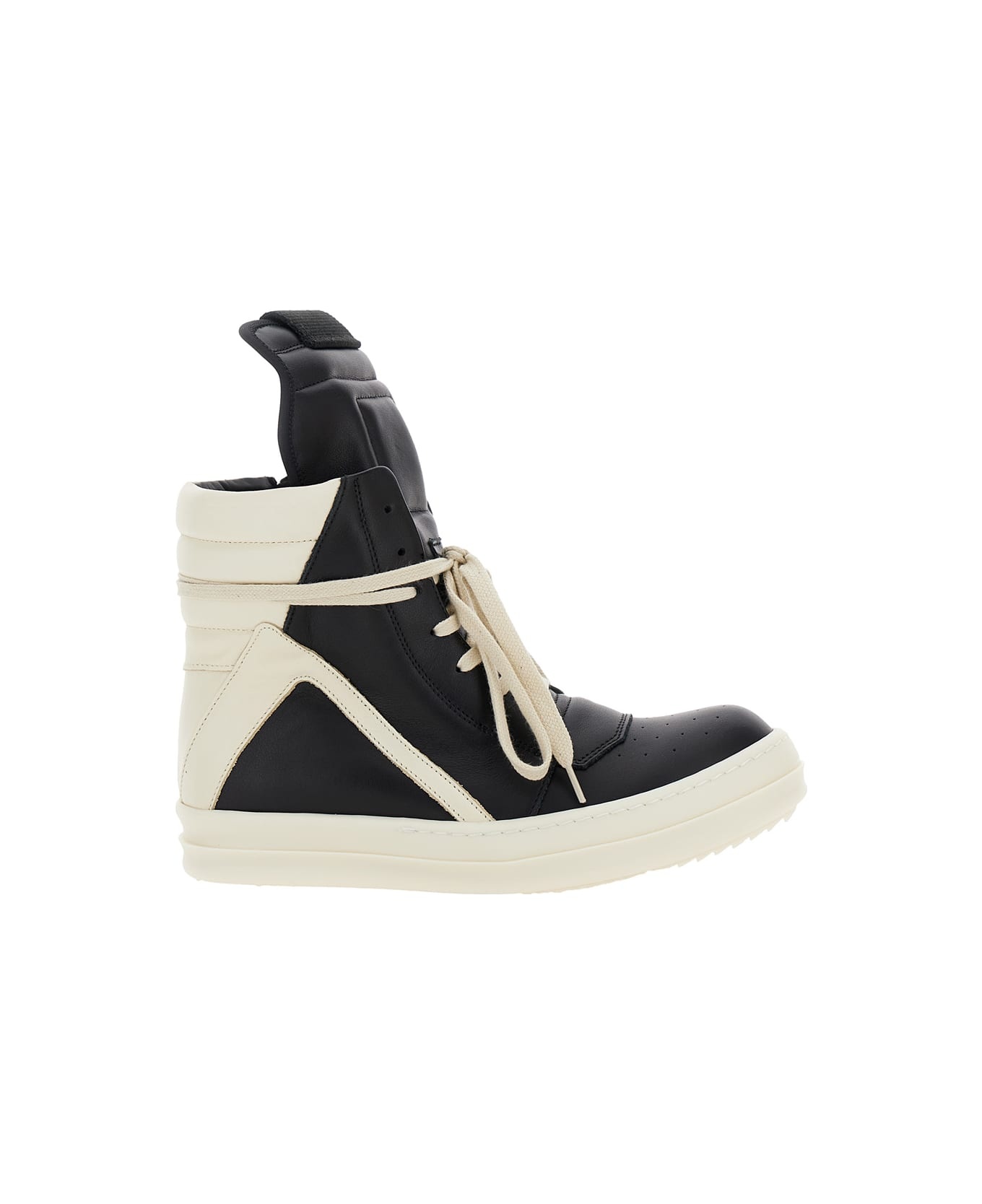 'geo-basket' Black Anche White High-top Sneakers With Contrasting Details In Leather Woman - 1