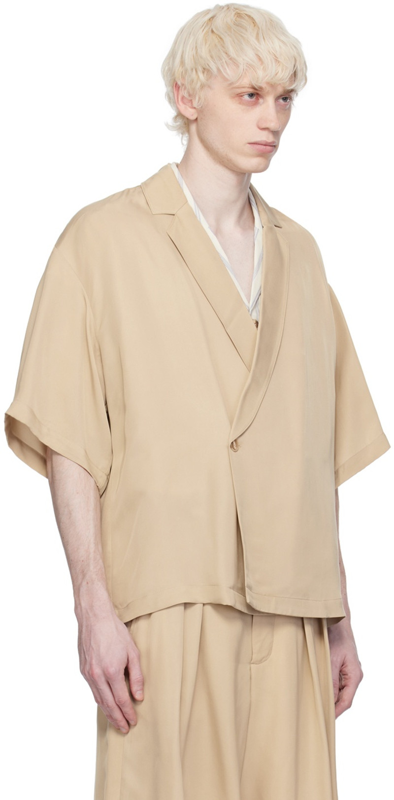 KING & TUCKFIELD Taupe Notch Collar Wrap Shirt outlook