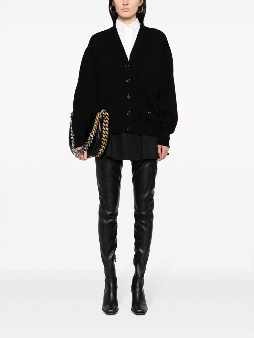 logo-embroidered virgin wool cardigan - 2