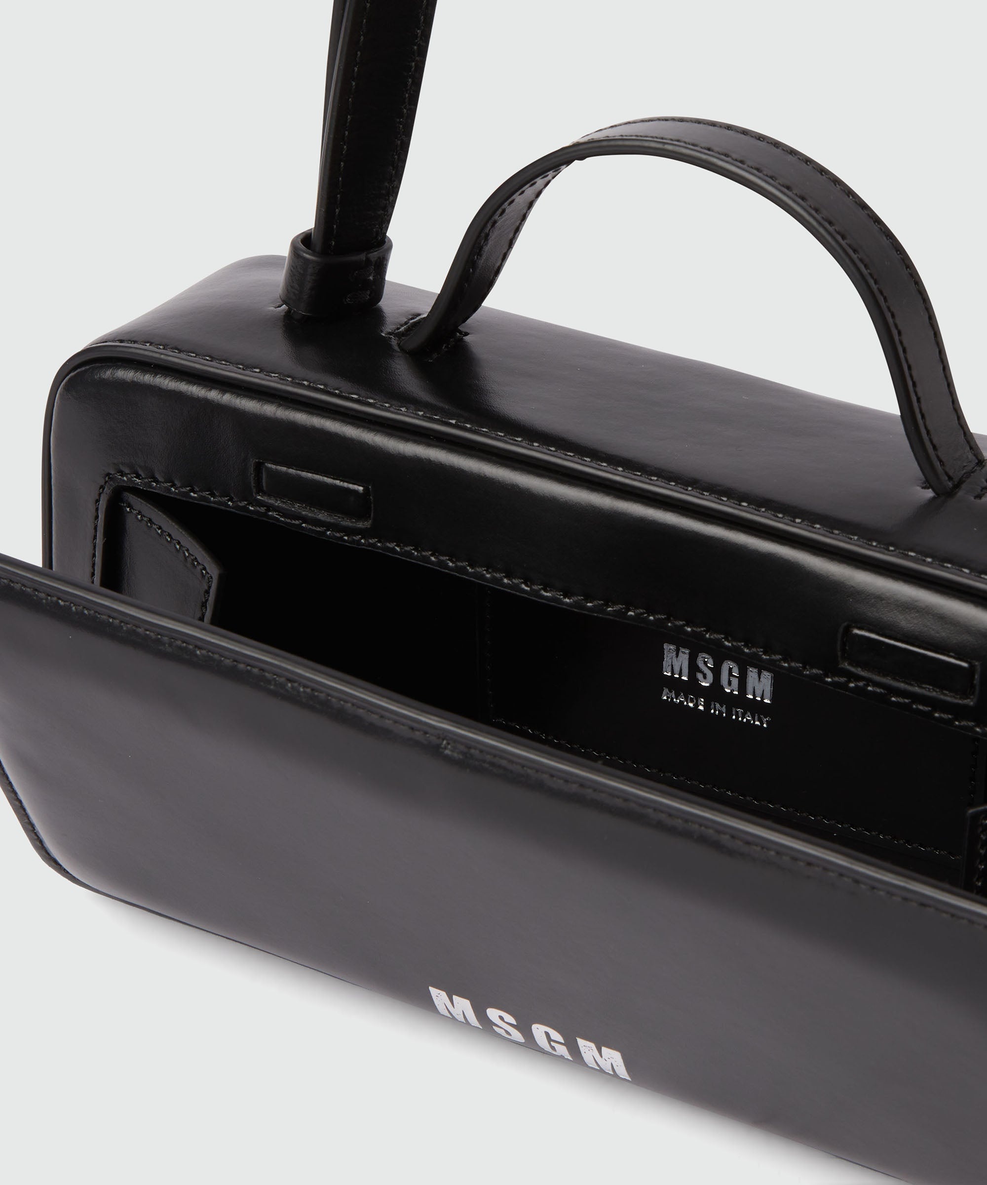 Small black shiny leather baguette bag - 4