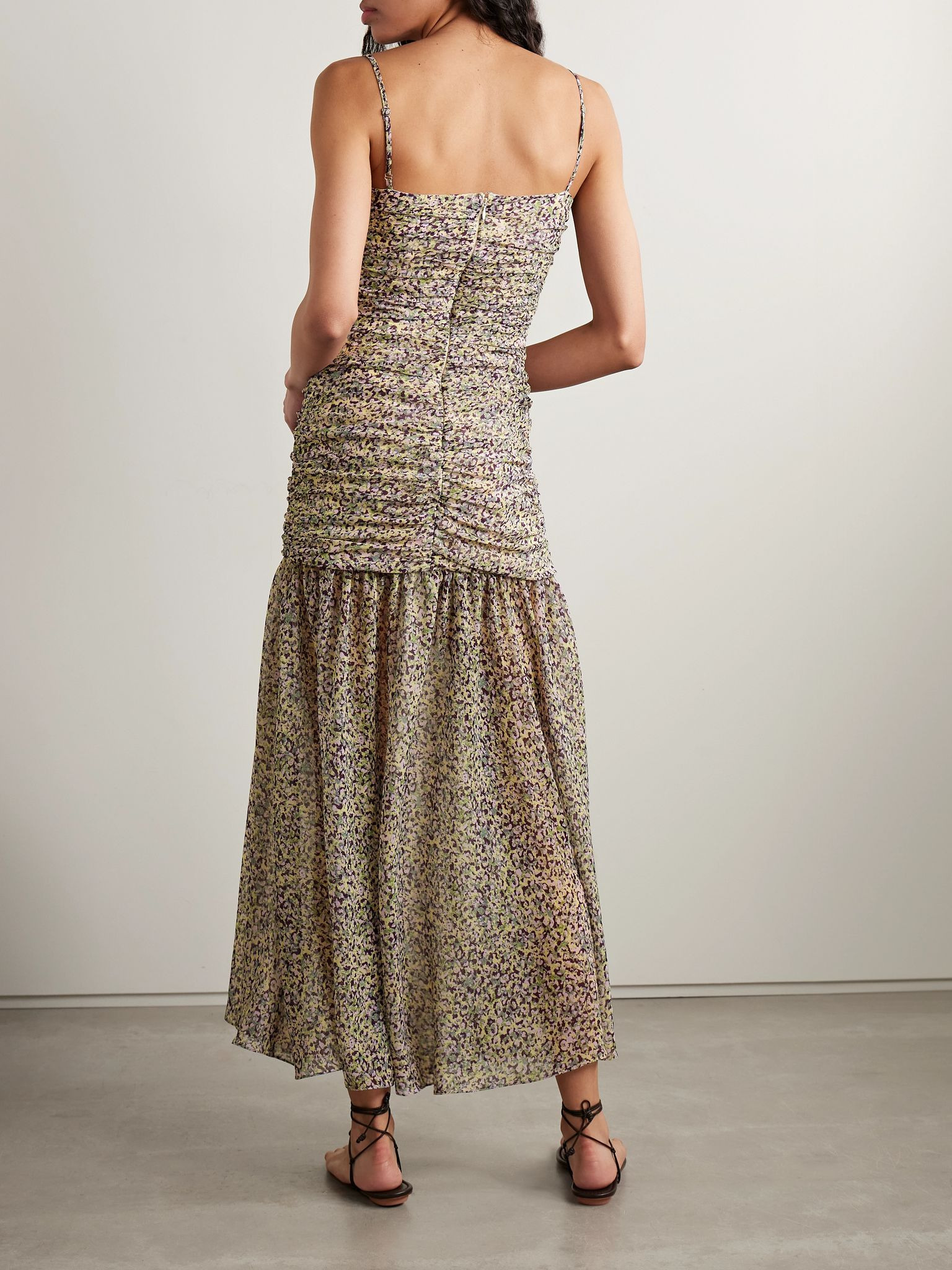 Pamela ruched floral-print chiffon maxi dress Purple - 3