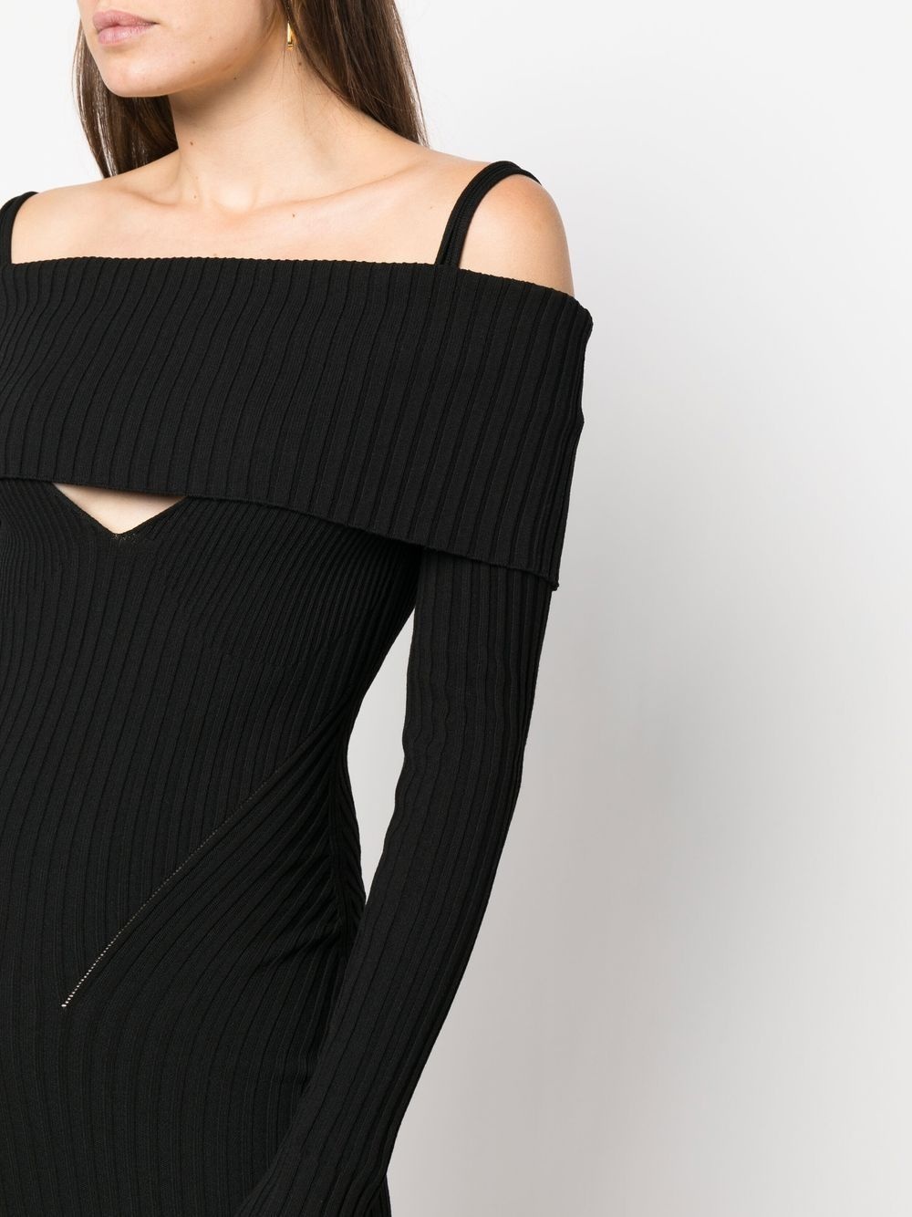 off-shoulder ribbed knit dress - 5