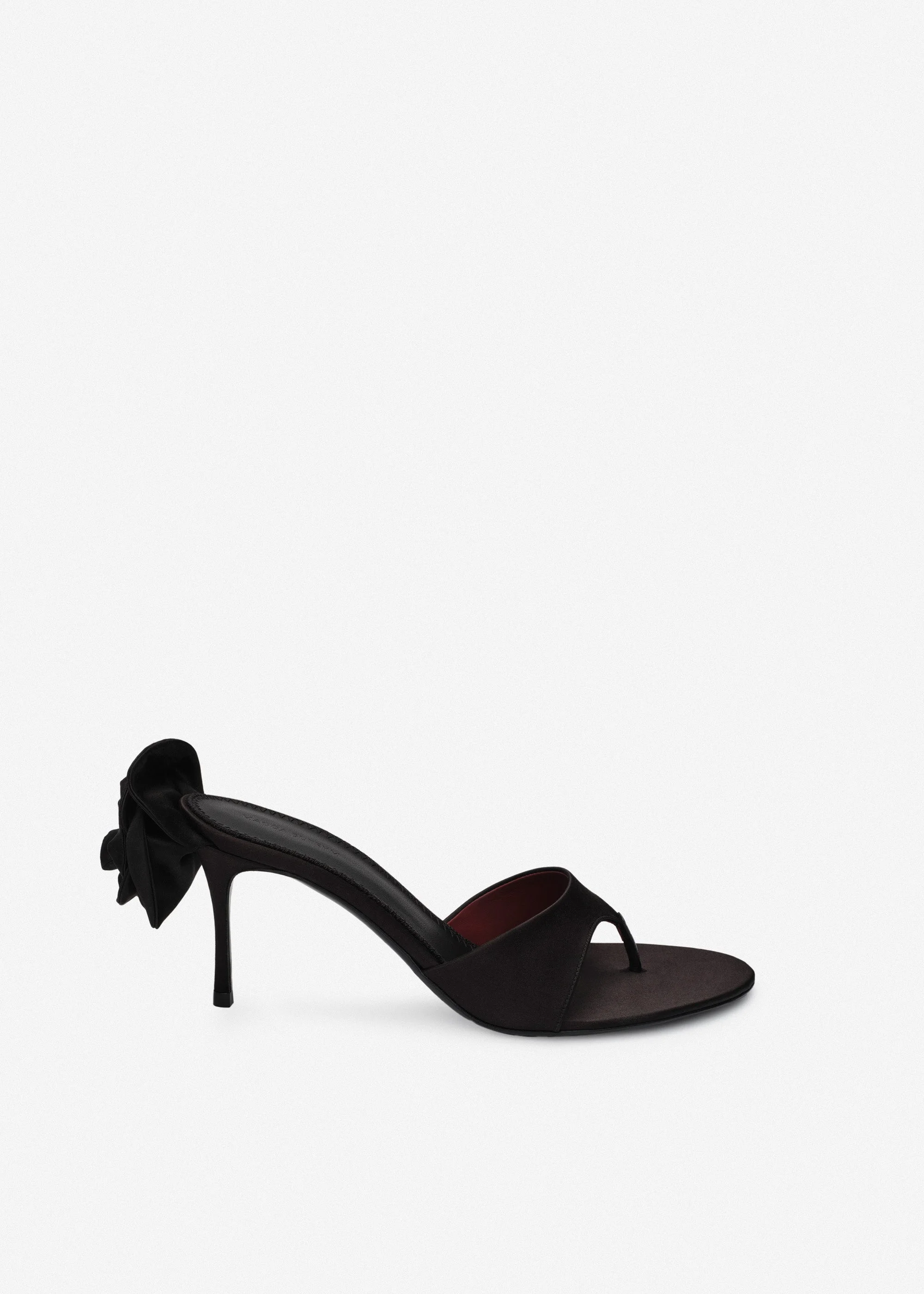 Satin thong sandals with flower in black - 1