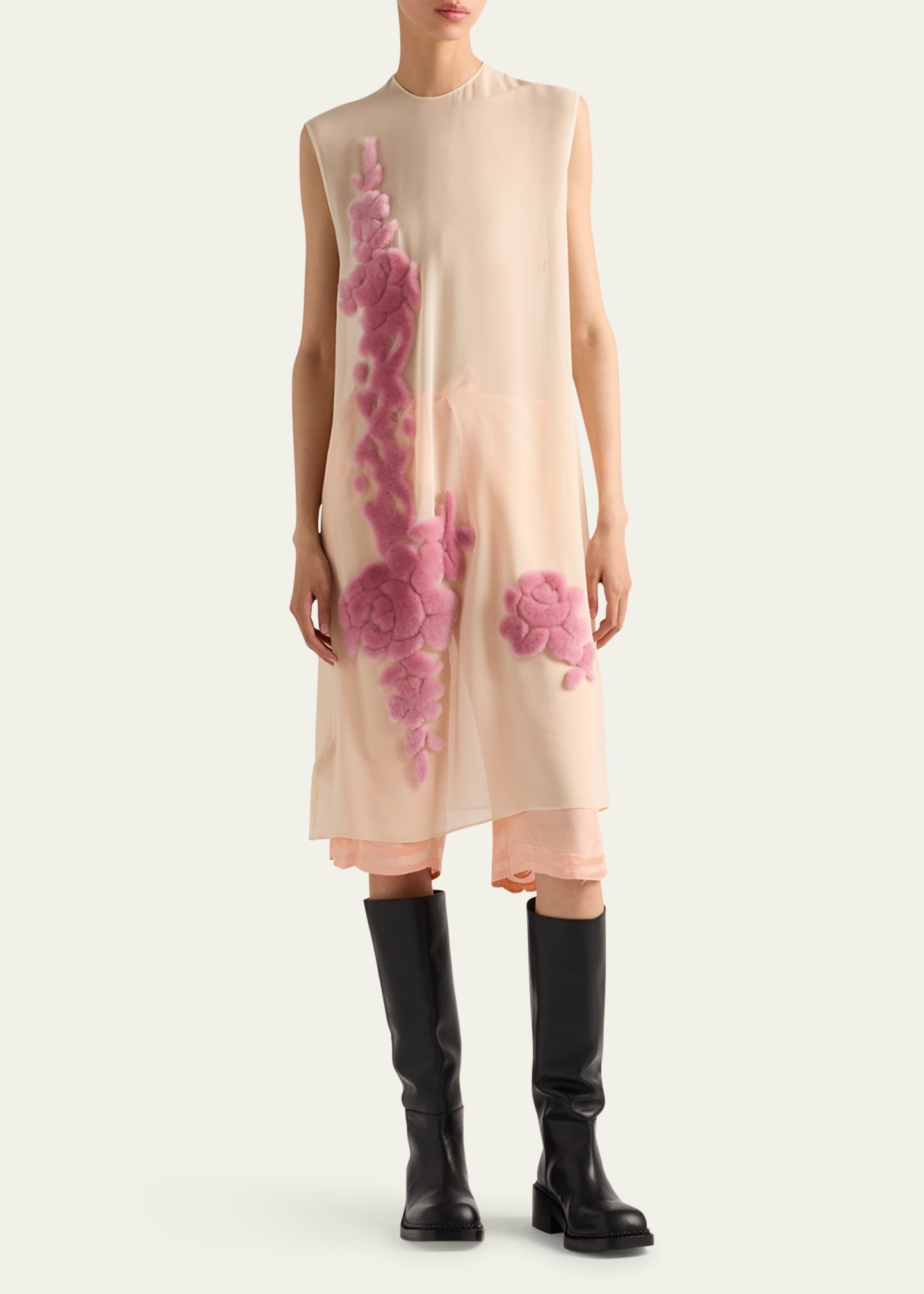 Georgette Shearling Midi Dress - 2