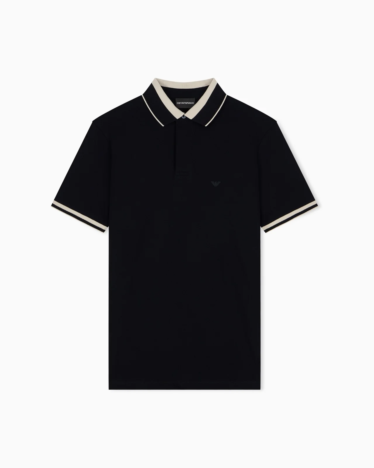 PIQUÉ POLO SHIRT WITH STRIPE DETAIL ON THE COLLAR - 1