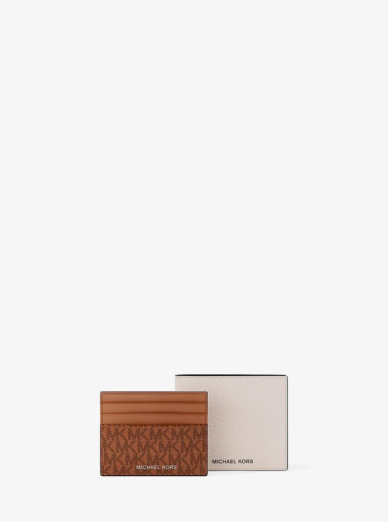 Pebbled Leather Billfold Wallet and Signature Logo Card Case Gift Set - 1