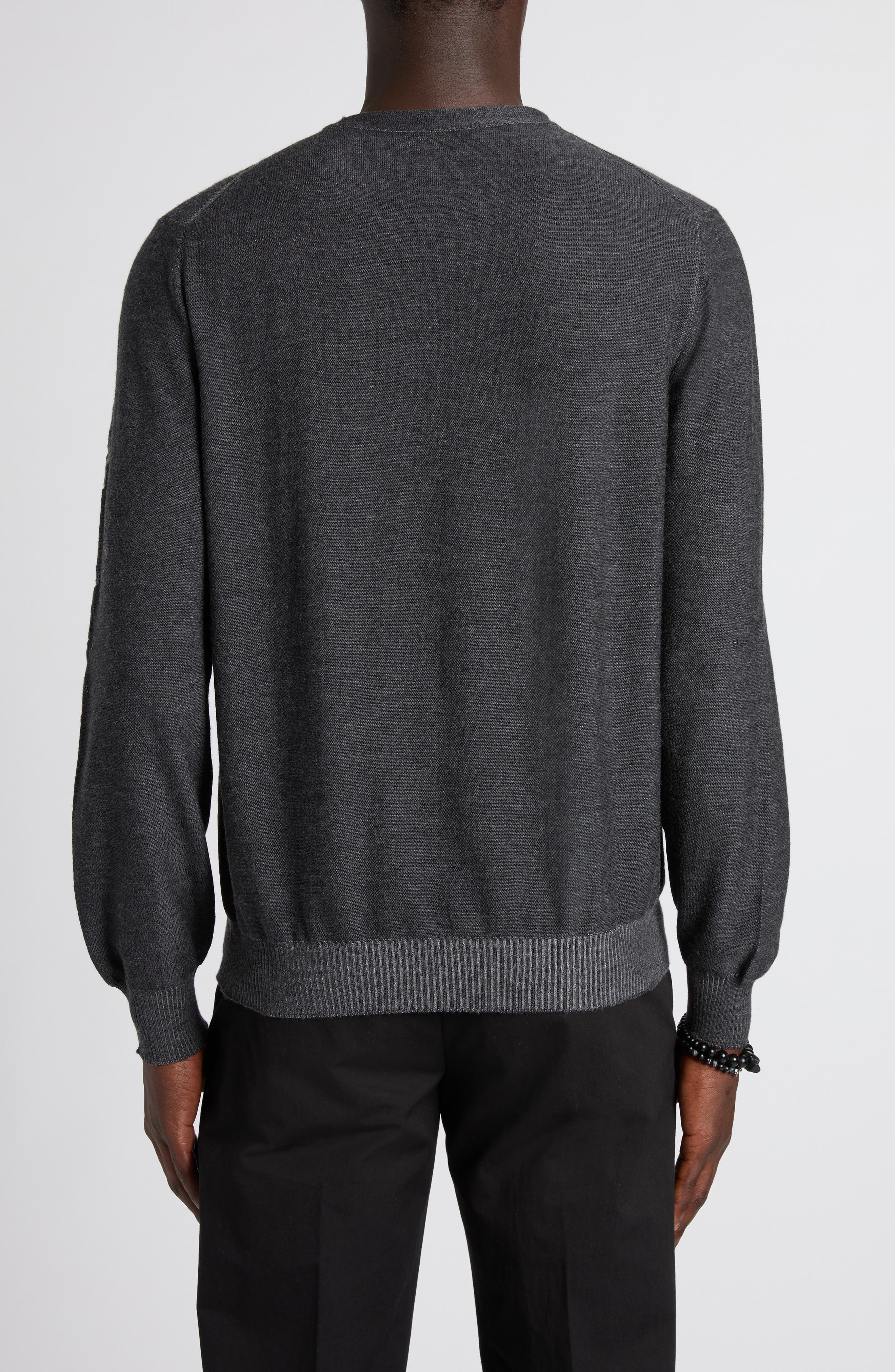 McQueen Skull Double Knit Wool Crewneck Sweater in Grey Ml/Charcoal at Nordstrom - 2