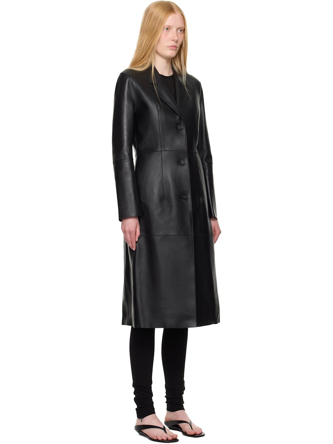 Black Slim Leather Coat - 2