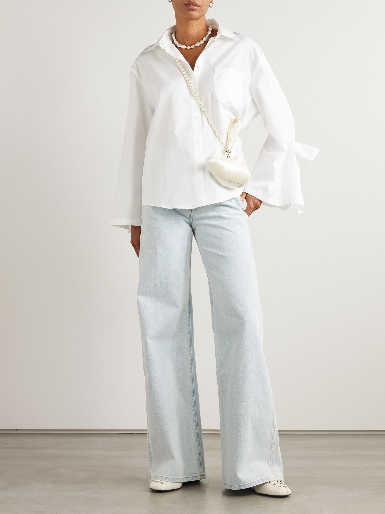Bridget bow-detailed cotton-poplin shirt White - 4