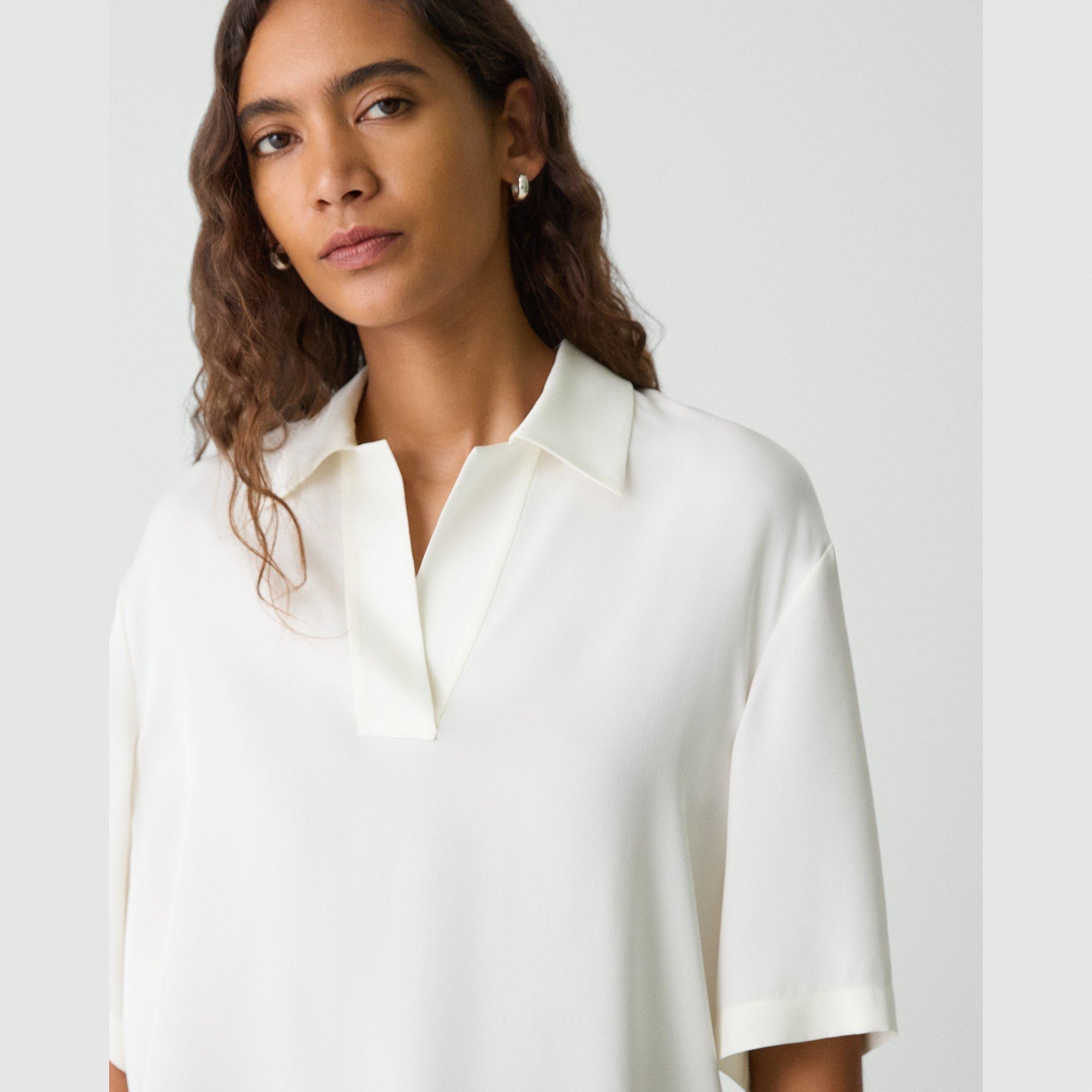 Oversized Polo Shirt in Silk Georgette - 5