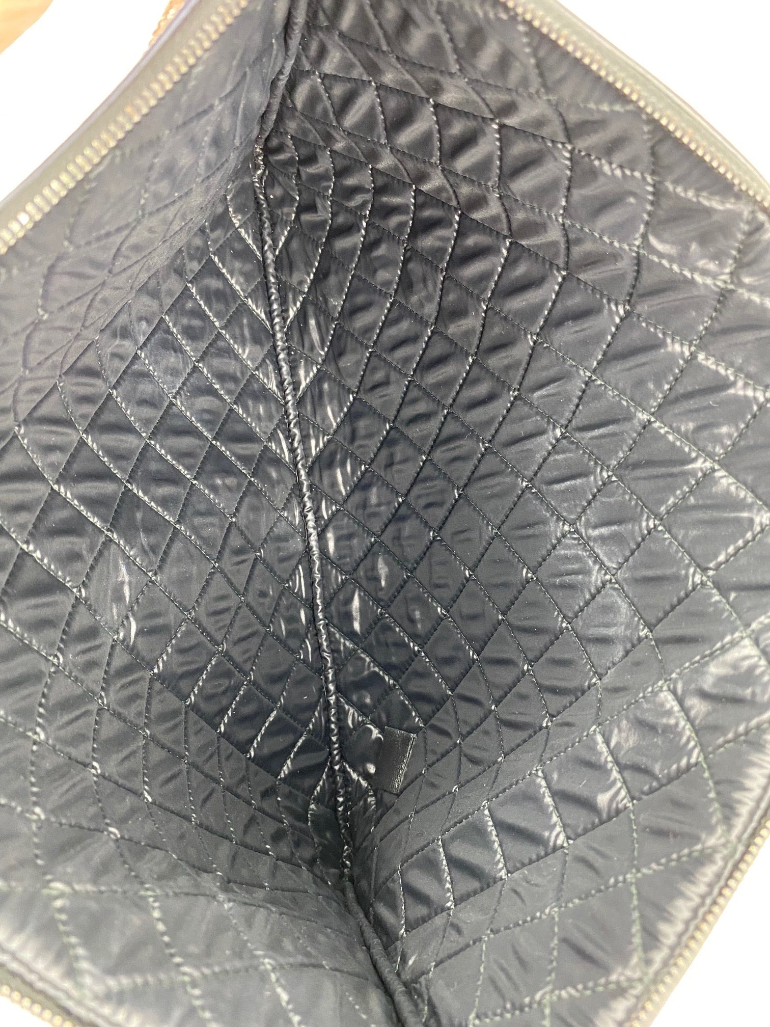 Chanel Quilted Lambskin Leather Black Blue Large Boy Zip Pouch Added Chain - 12