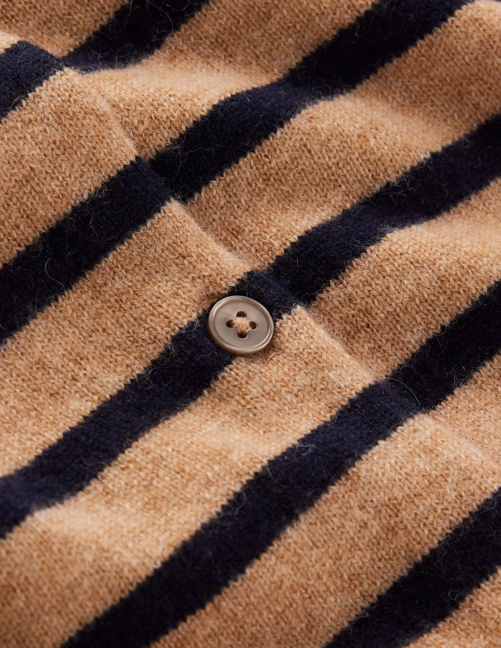 Eva Cashmere Crew Cardigan-Camel Melange/Navy Stripe - 1