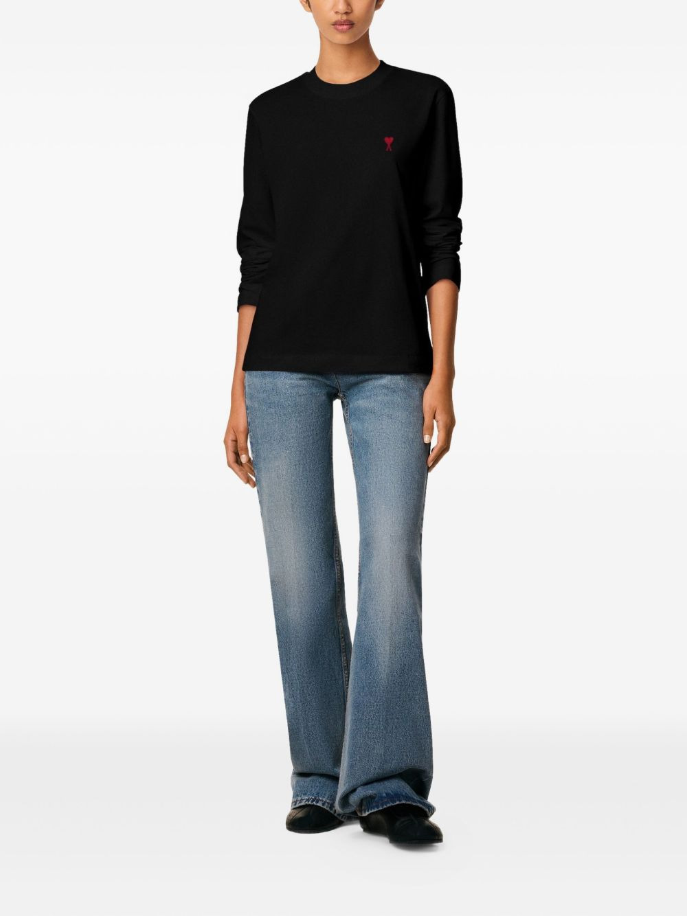 heart-embroidered long-sleeve T-shirt - 3