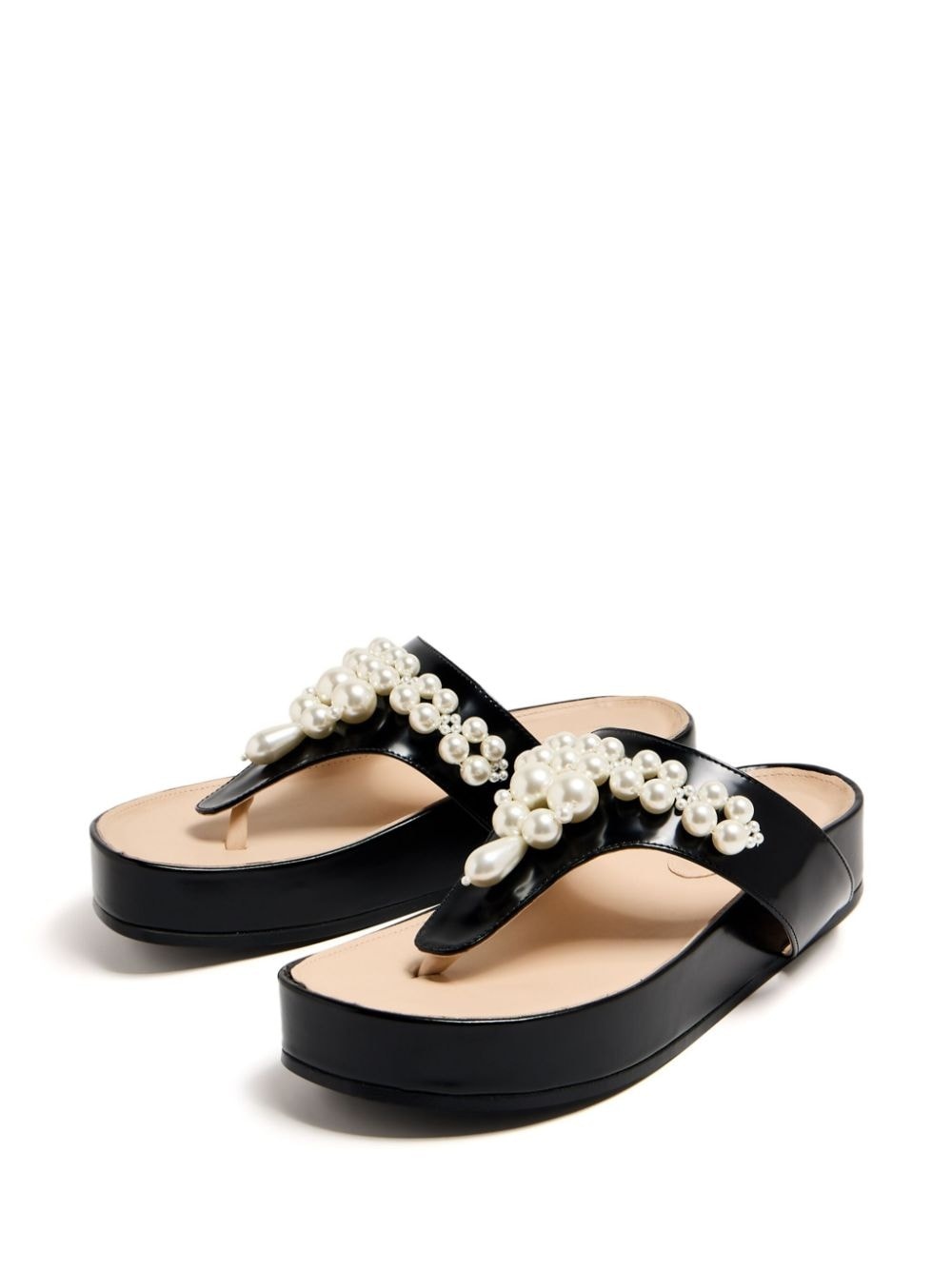 faux-pearl embellished leather sandals - 4