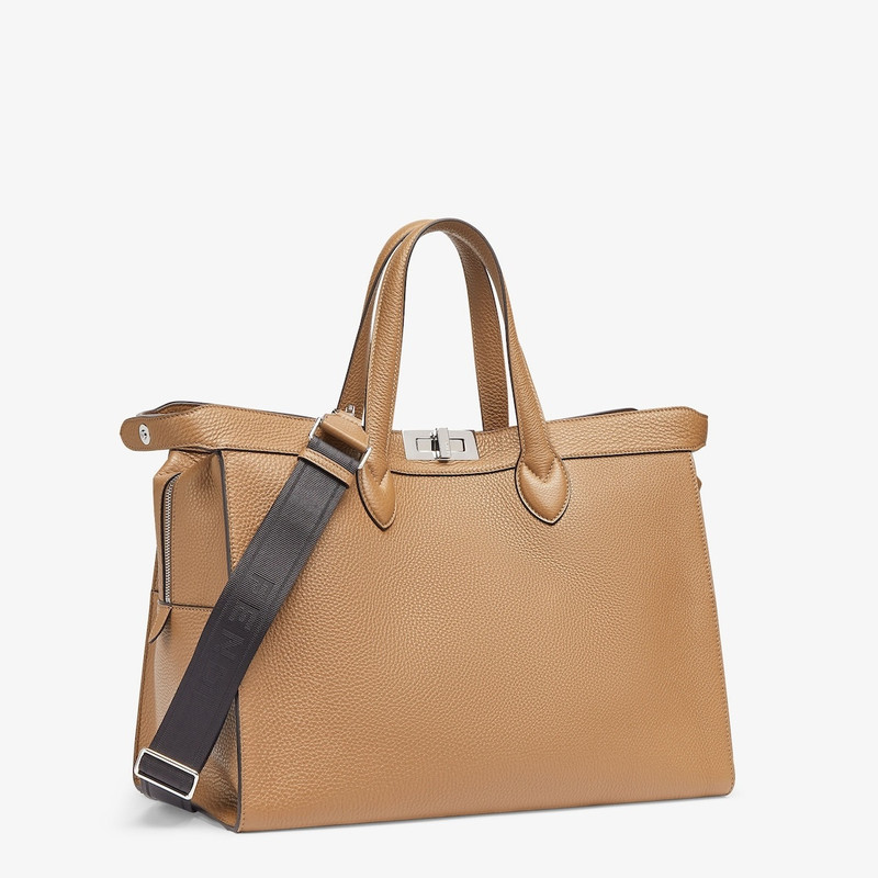 Iconic Peekaboo ISeeU Forty8 bag made of beige Cuoio Romano leather. Roomy compartment with double-s 3