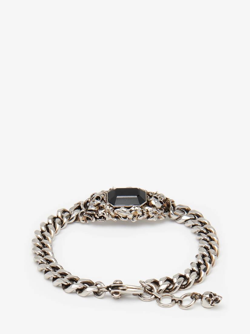 Men's Ivy Skull Chain Bracelet in Antique Silver - 3