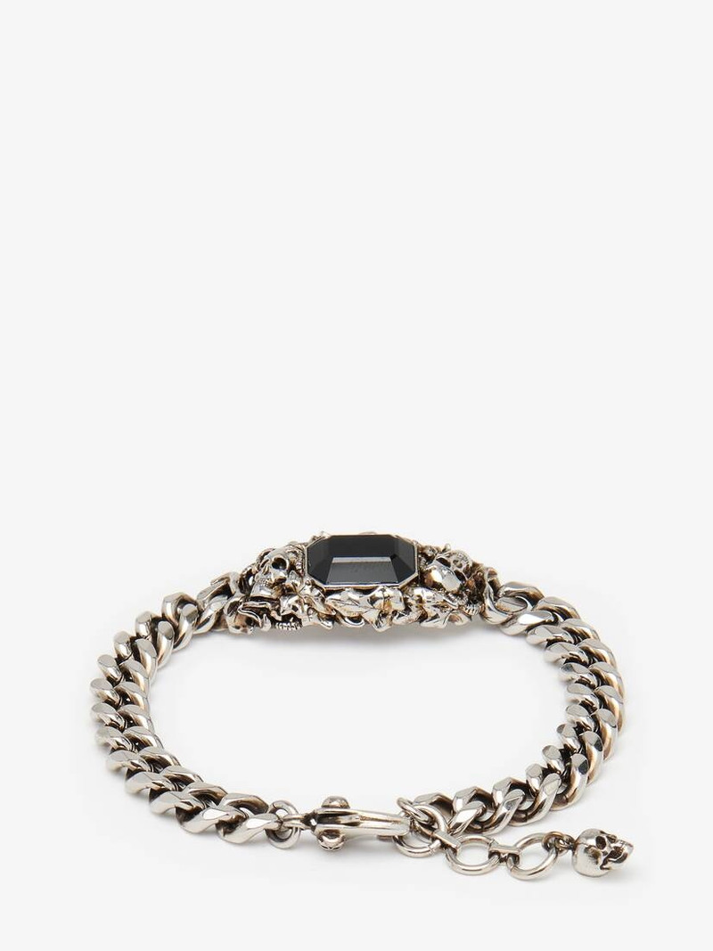 Men's Ivy Skull Chain Bracelet in Antique Silver 3