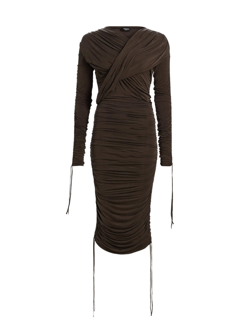 Women's Draped Jersey Midi-Dress - Brown 1