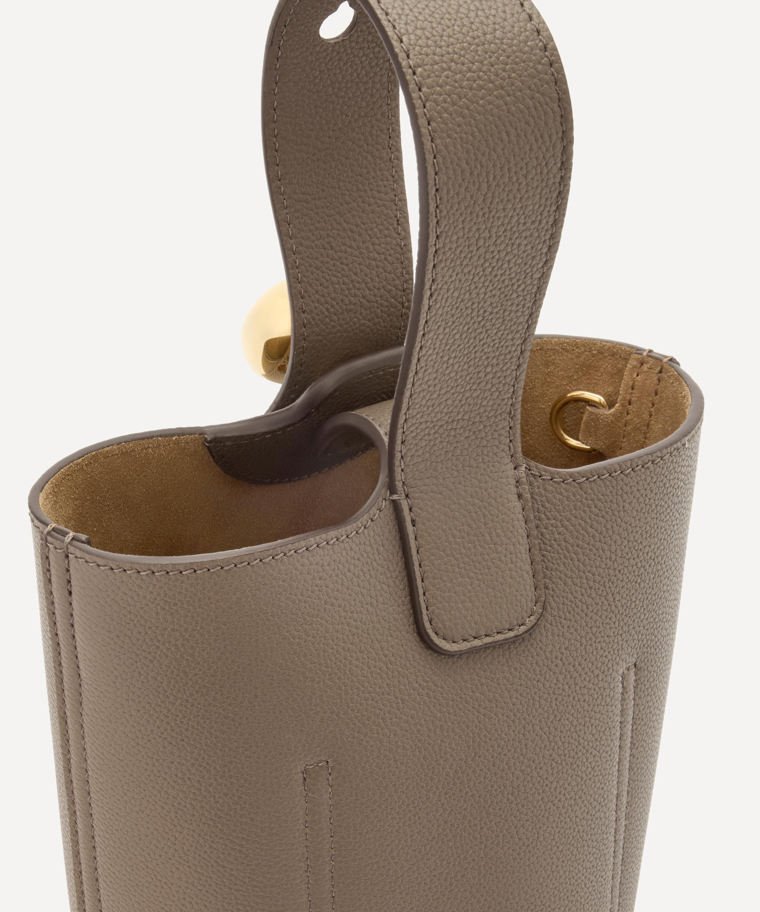Mini Pebble Taupe Leather Bucket Bag - 9