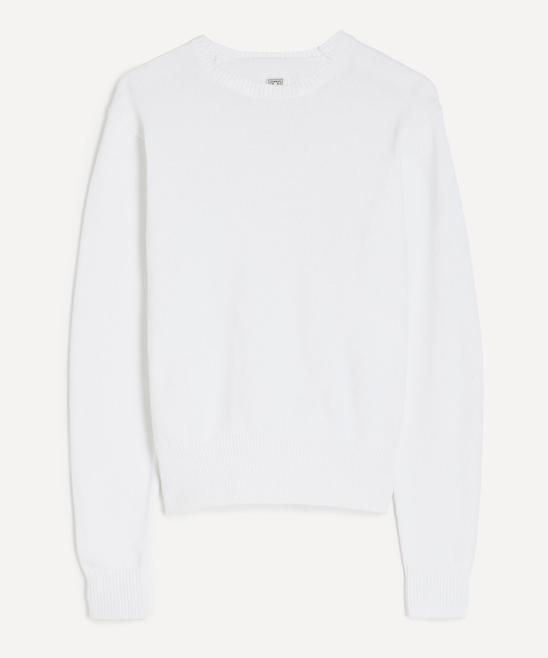 White Classic Cotton Crew-Knit Jumper 1