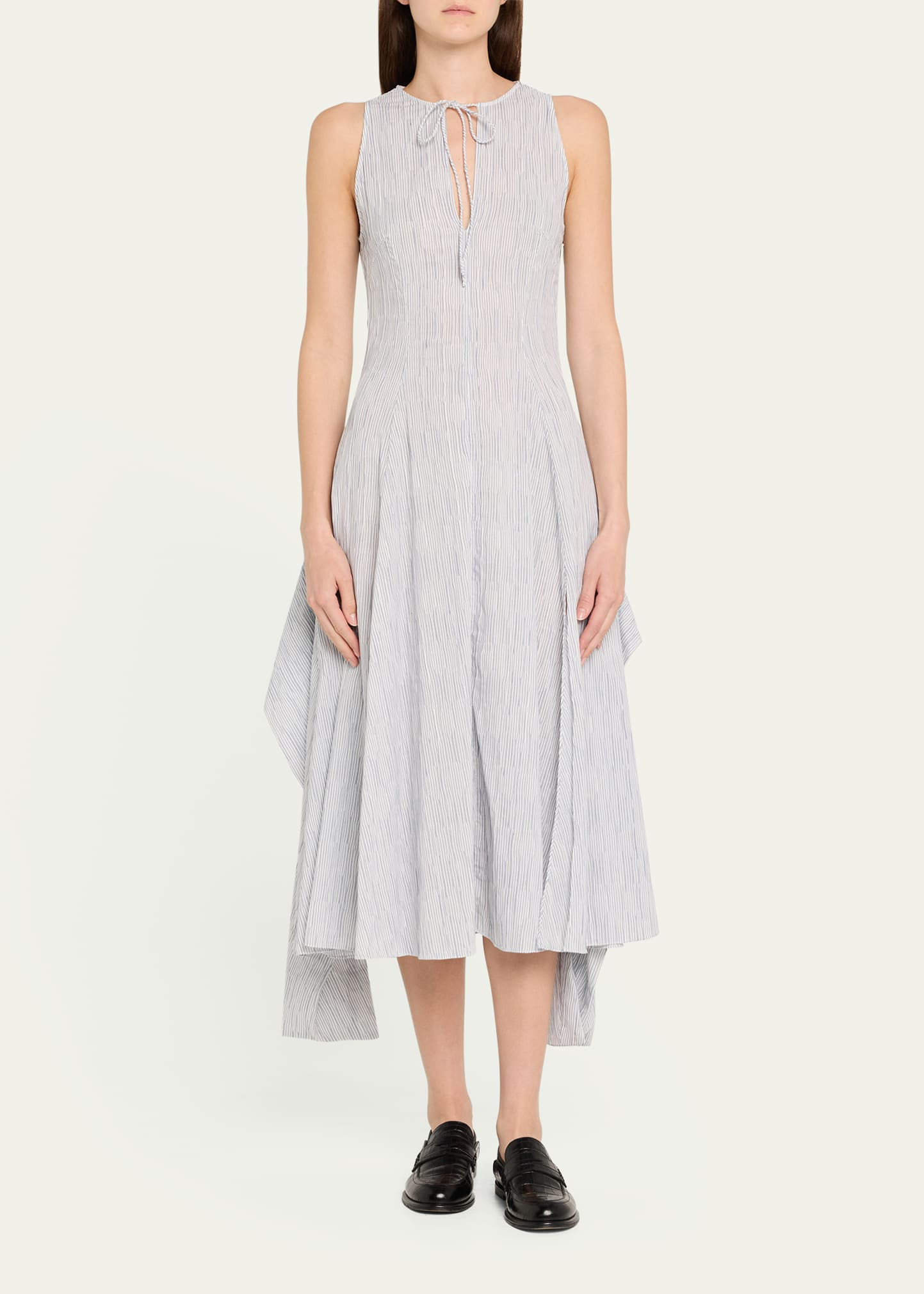 Striped Keyhole Tie-Front Dress - 2
