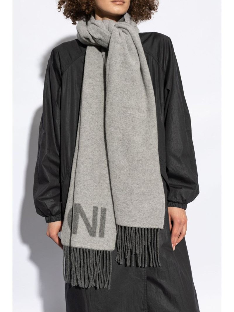 GANNI logo fringe-detailing scarf outlook