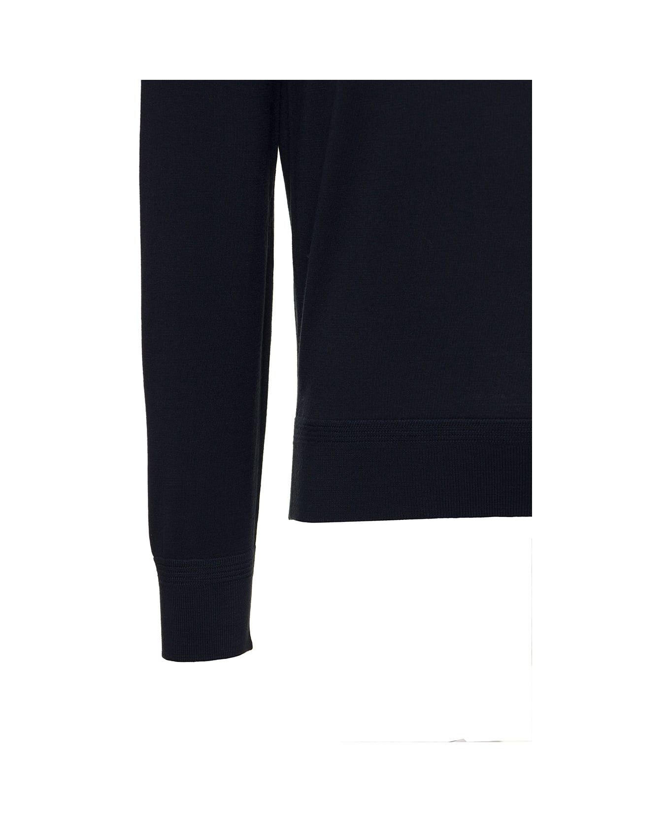 Dark Blue Crewneck Pullover With Rib Trim In Wool Man - 3