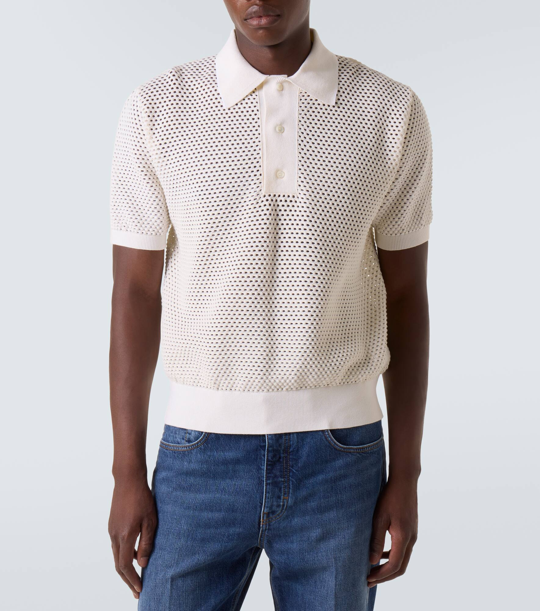 Open-knit cotton-blend polo shirt - 3