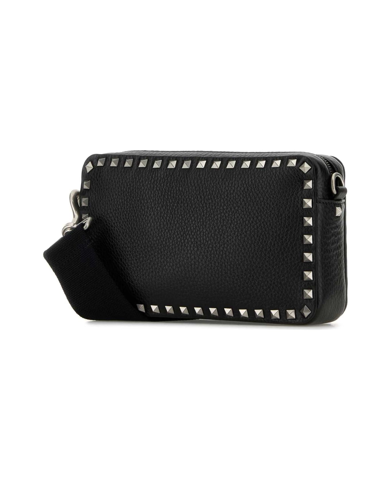 Black Leather Rockstud Crossbody Bag - 2