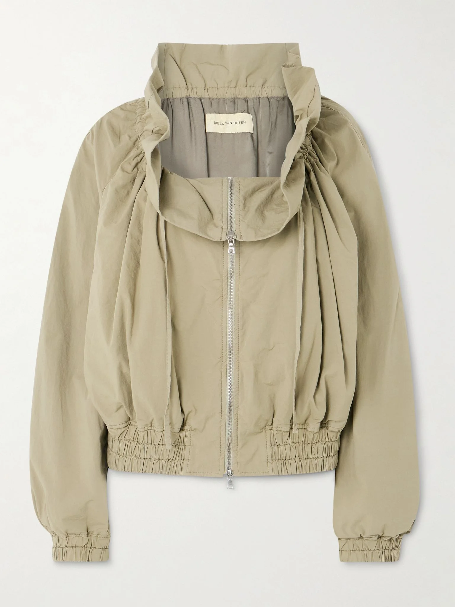 Ruffled gathered cotton-blend jacket Beige - 1