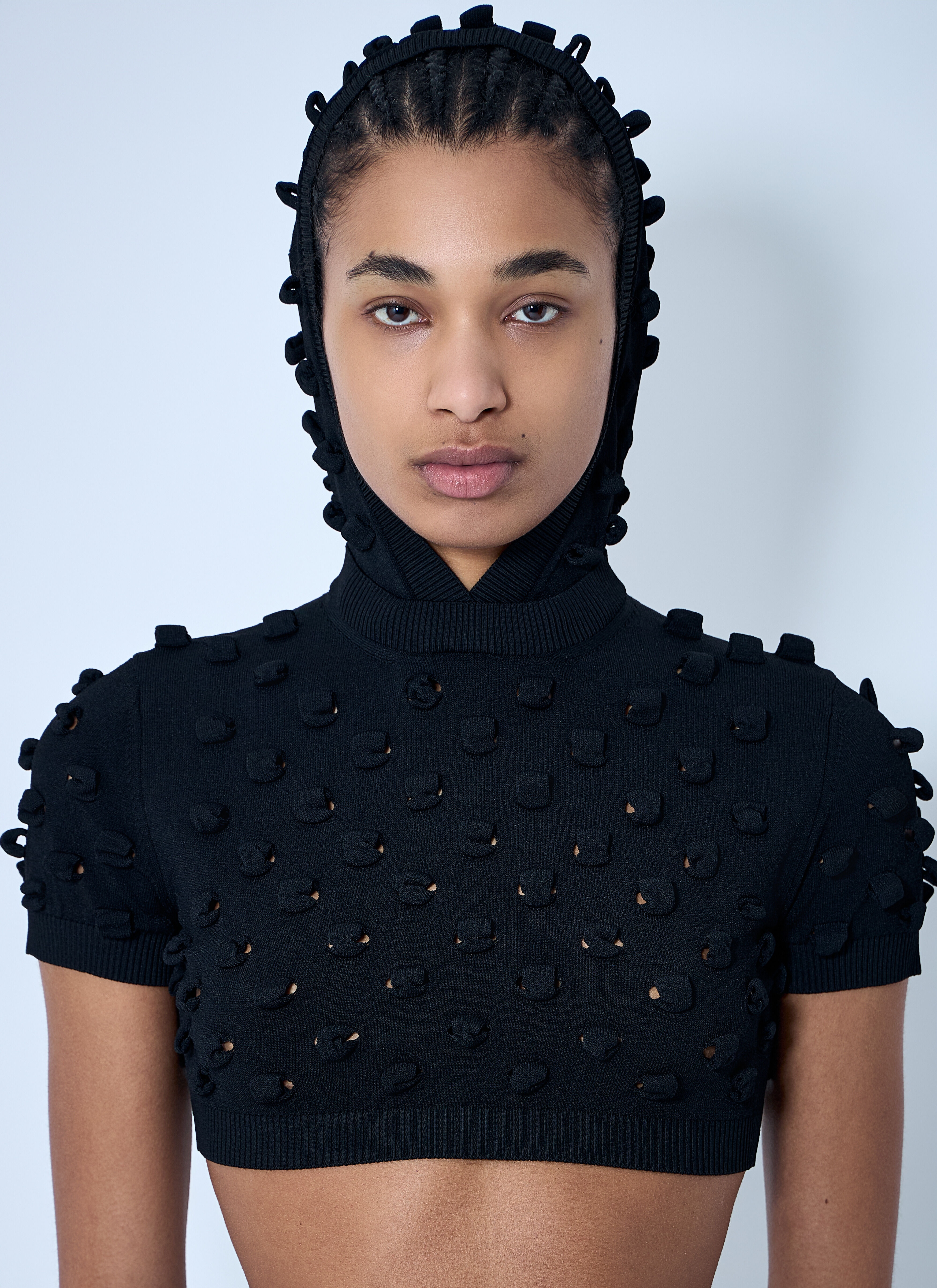 Hooded Open-Knit Crop Top - 5