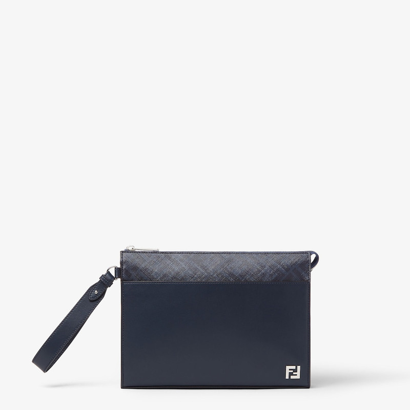 FF Squared Clutch Midnight blue leather and dark blue FF Canvas pouch 1