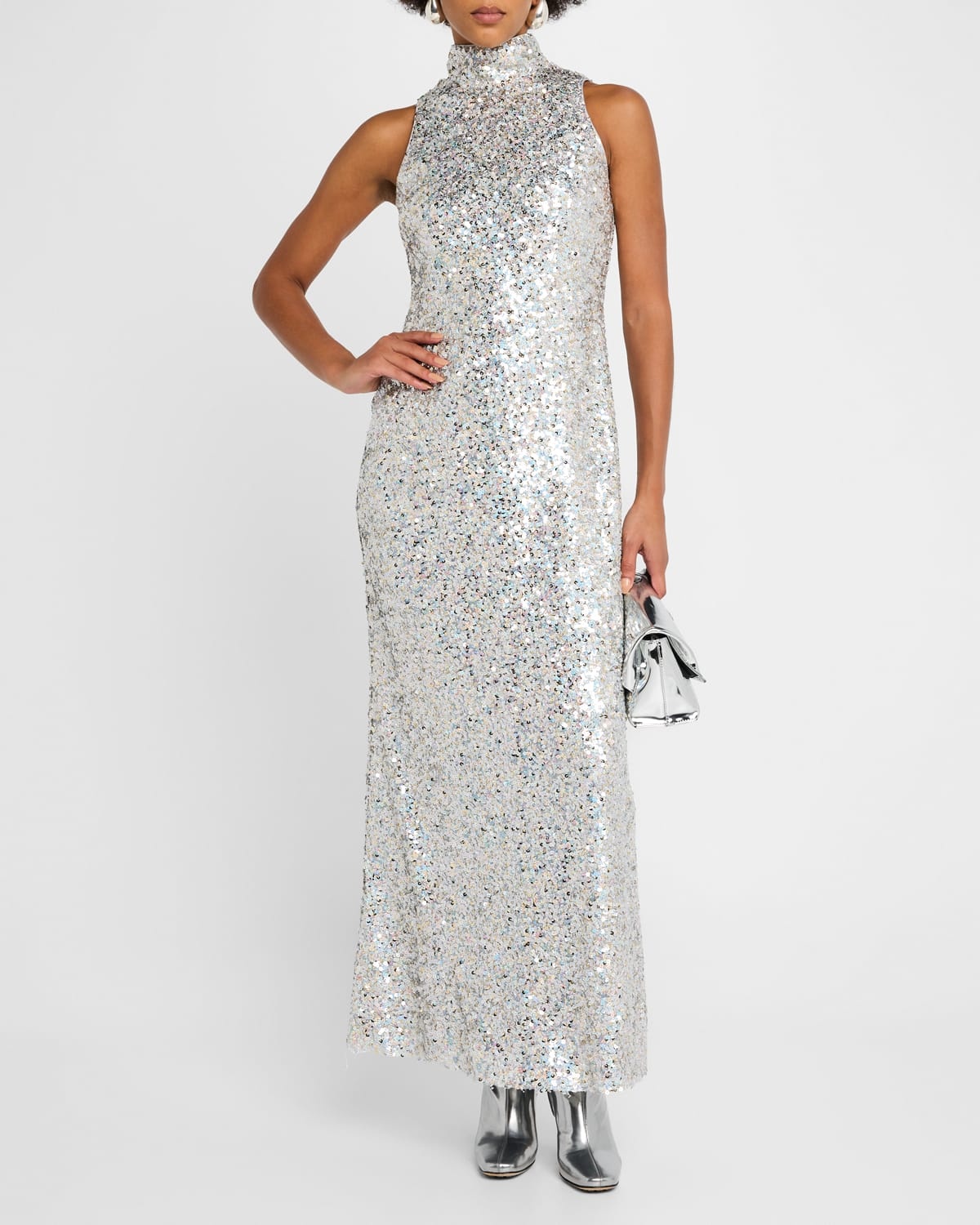 Sculpty High-Neck Sequined Dress - 4