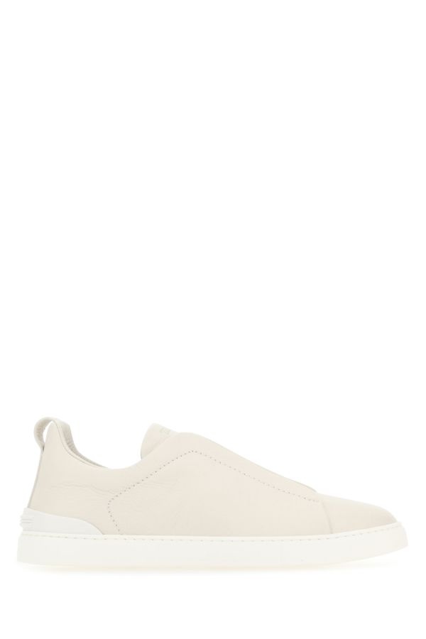 Zegna Man Ivory Leather Slip Ons - 1