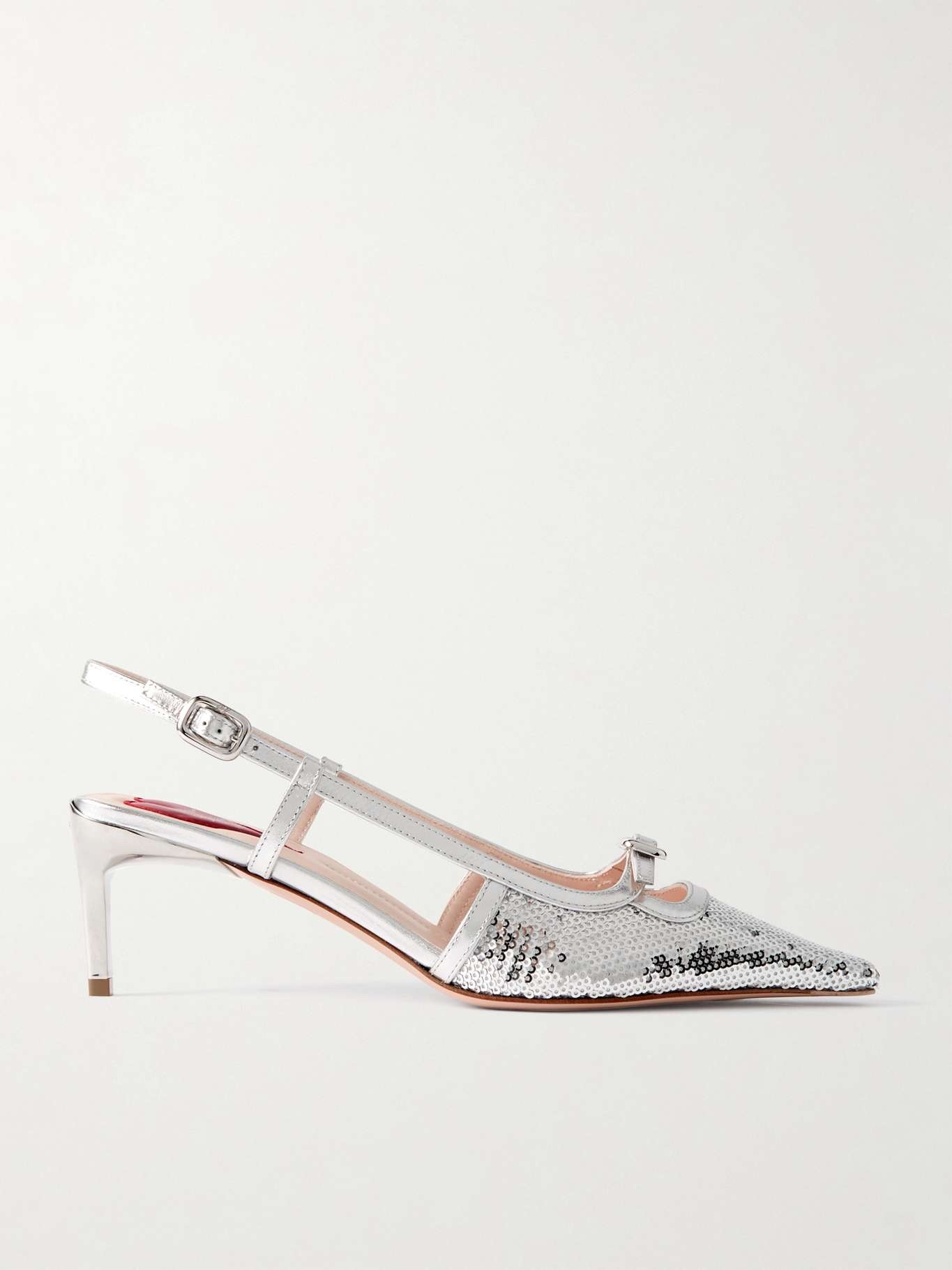【関税&送料込】Roger Vivier Silver Slingback With Sequins Roger Vivier Buckle-embellished sequined metallic leather