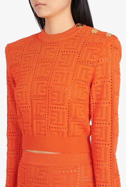 Cropped dark orange eco-designed sweater with Balmain monogram - 6