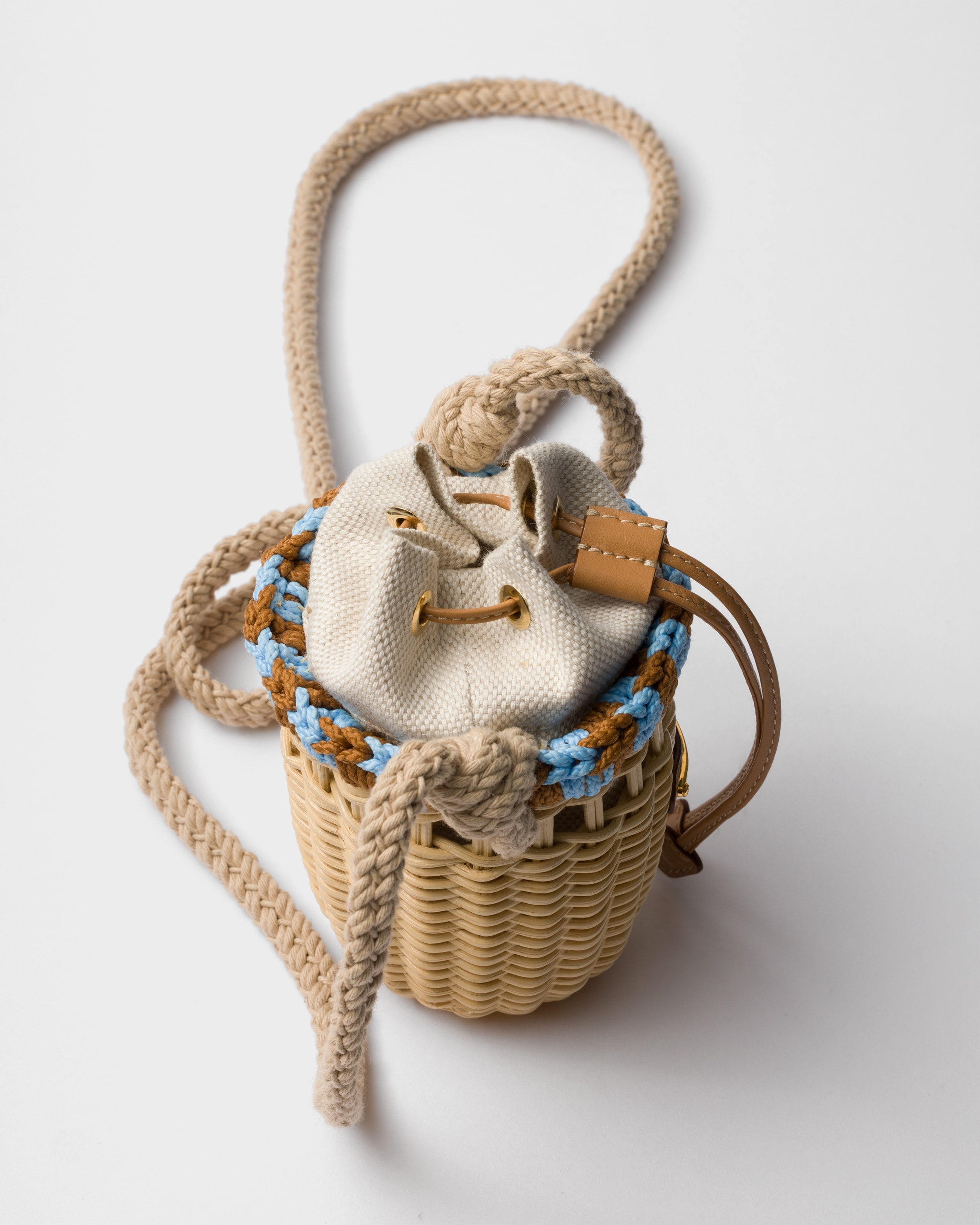 Wicker and linen-blend mini-bag - 6