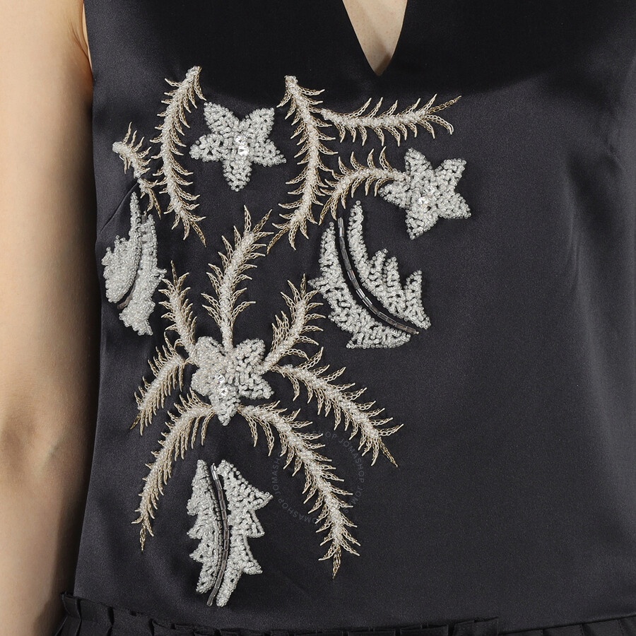 Burberry Ladies Flor Embroidered Asymmetrical Pleated Dress - 3