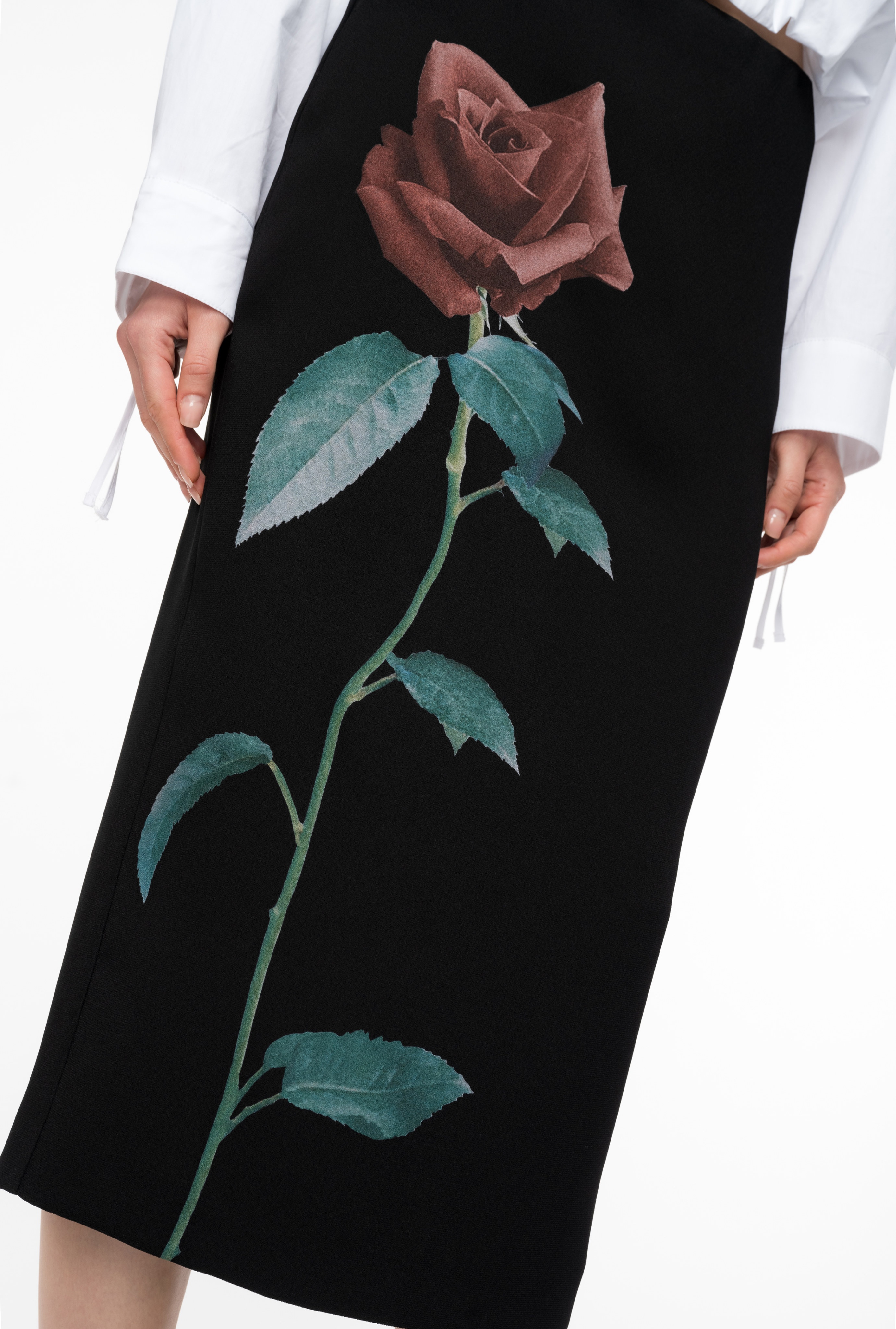 ROSE-PRINT CALF-LENGTH SKIRT - 4
