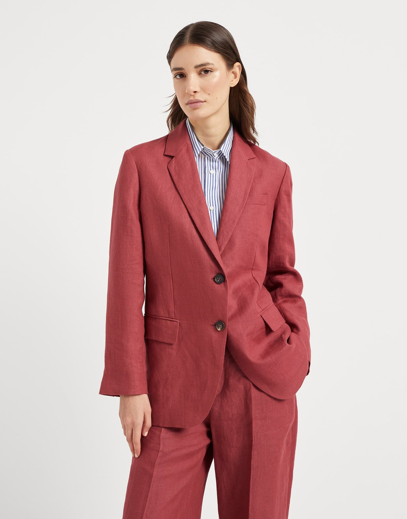 Dyed hemp and linen gabardine blazer with monili - 1
