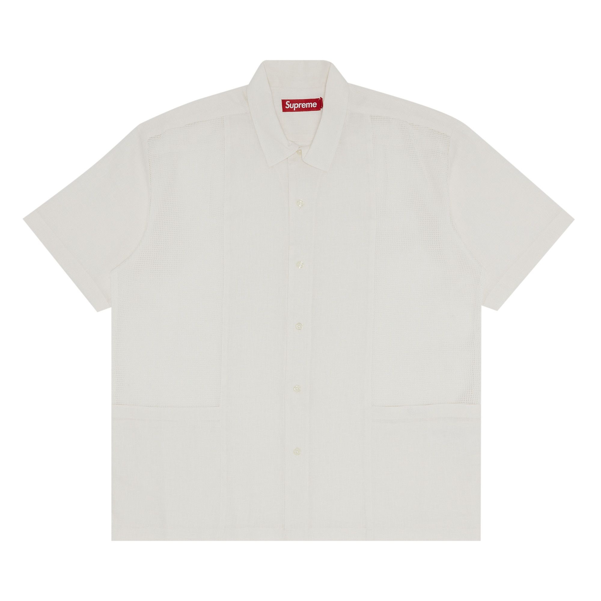 Supreme Mesh Panel Linen Short-Sleeve Shirt 'White' - 1