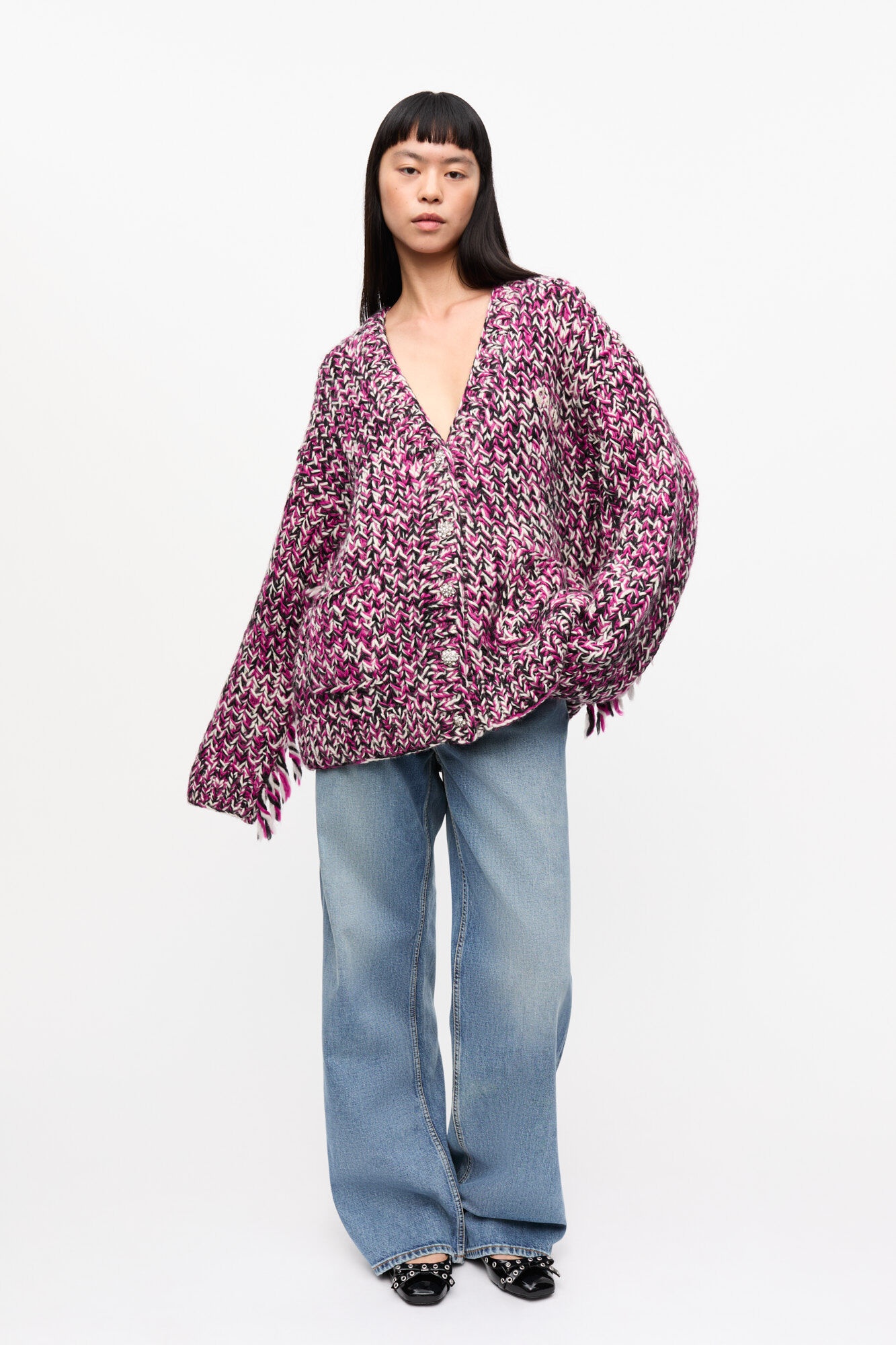 PURPLE FRINGE WOOL HANDKNIT CARDIGAN - 2