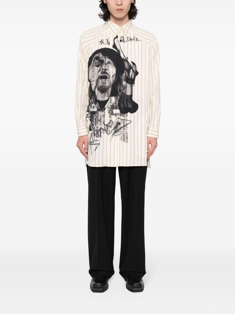 Yohji Yamamoto portrait-print striped shirt outlook