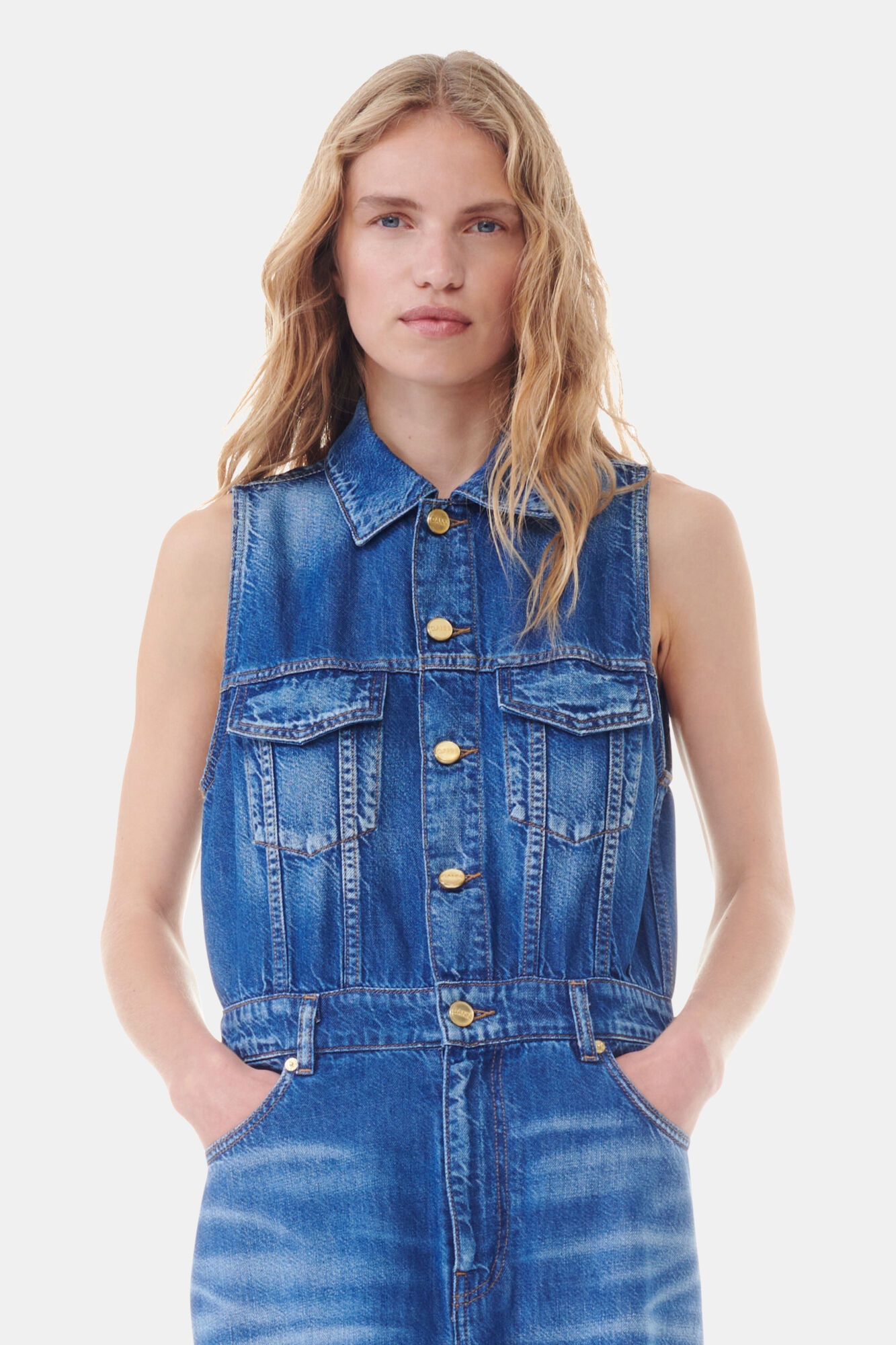 BLUE DENIM LONG DRESS - 3