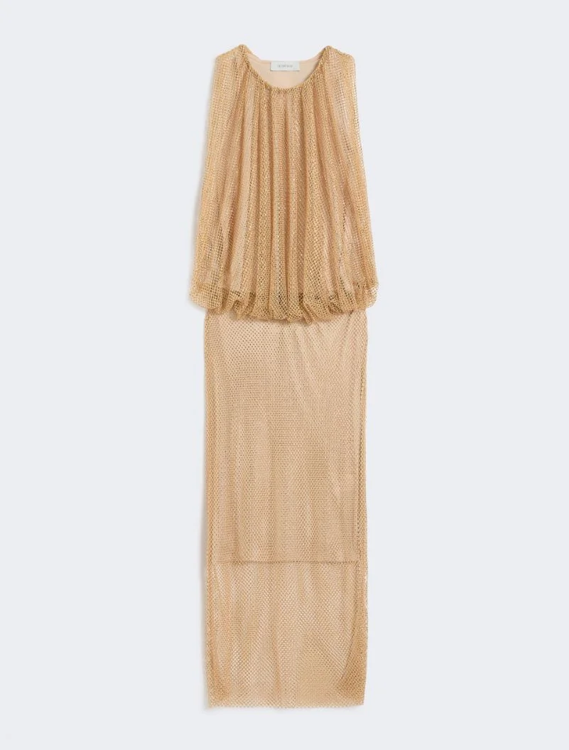 Sleeveless jersey dress with crystals - camel - 1