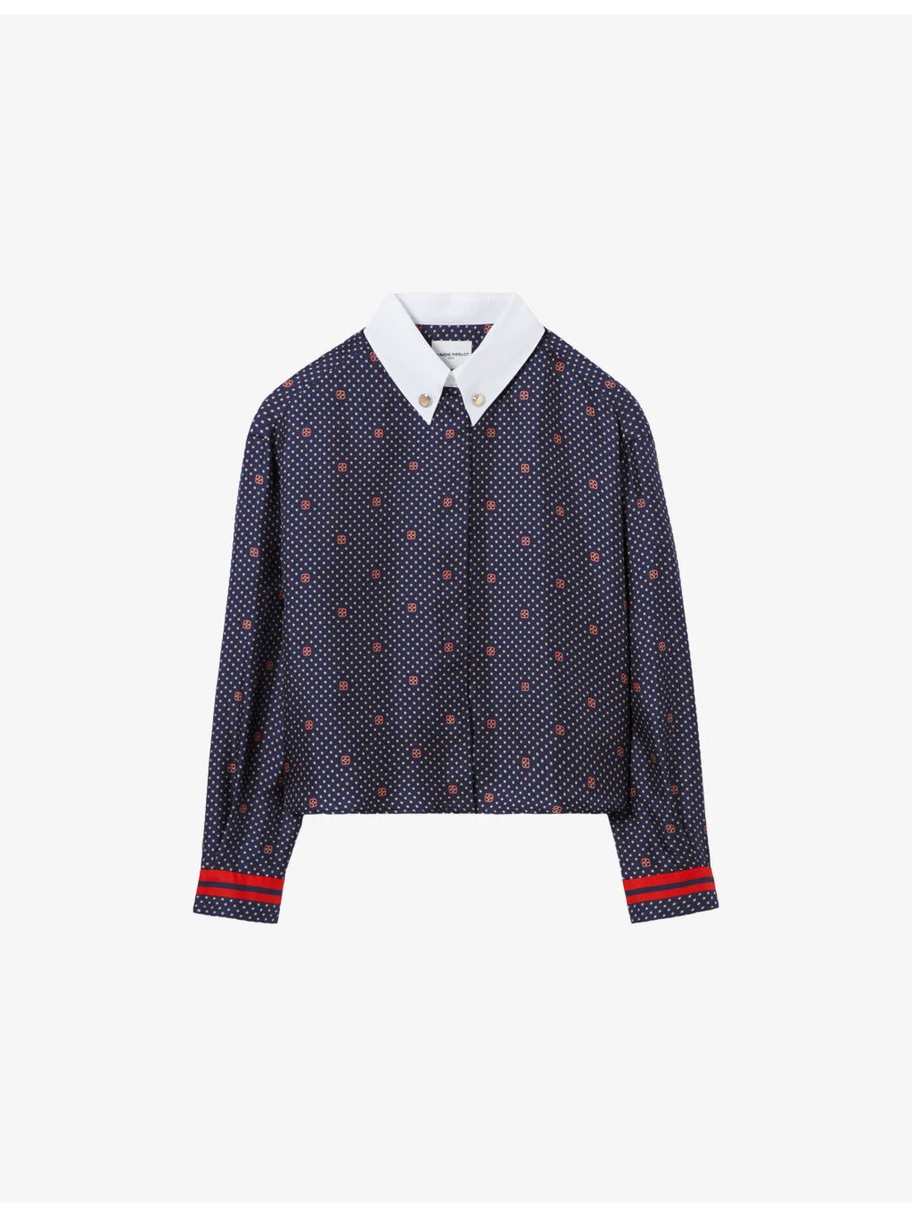 Polka-Dot Contrast-Collar Silk Shirt - 1