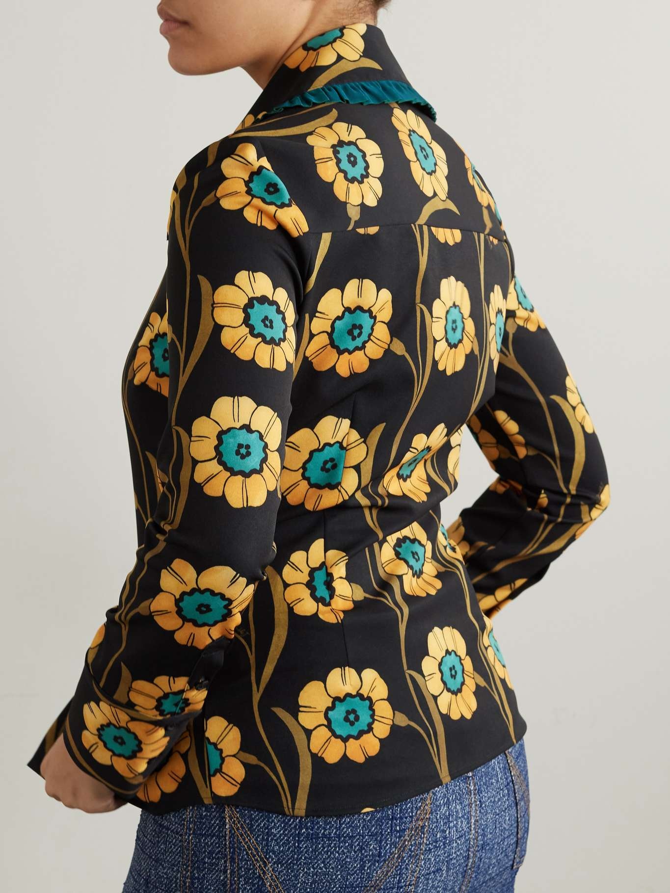 La Comasca floral-print ruffle-trimmed crepe shirt - 3