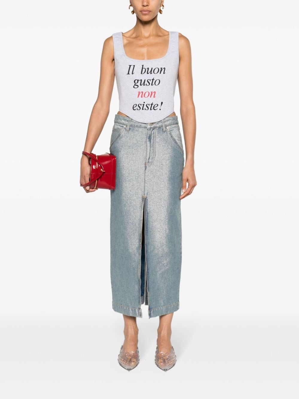 slogan-print corset top - 2