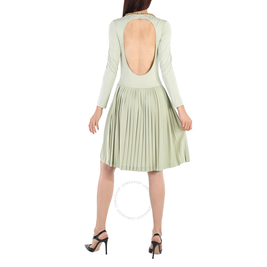 Burberry Open-back Stretch Silk And Crepe Pleated Chain Detail Dress - 2