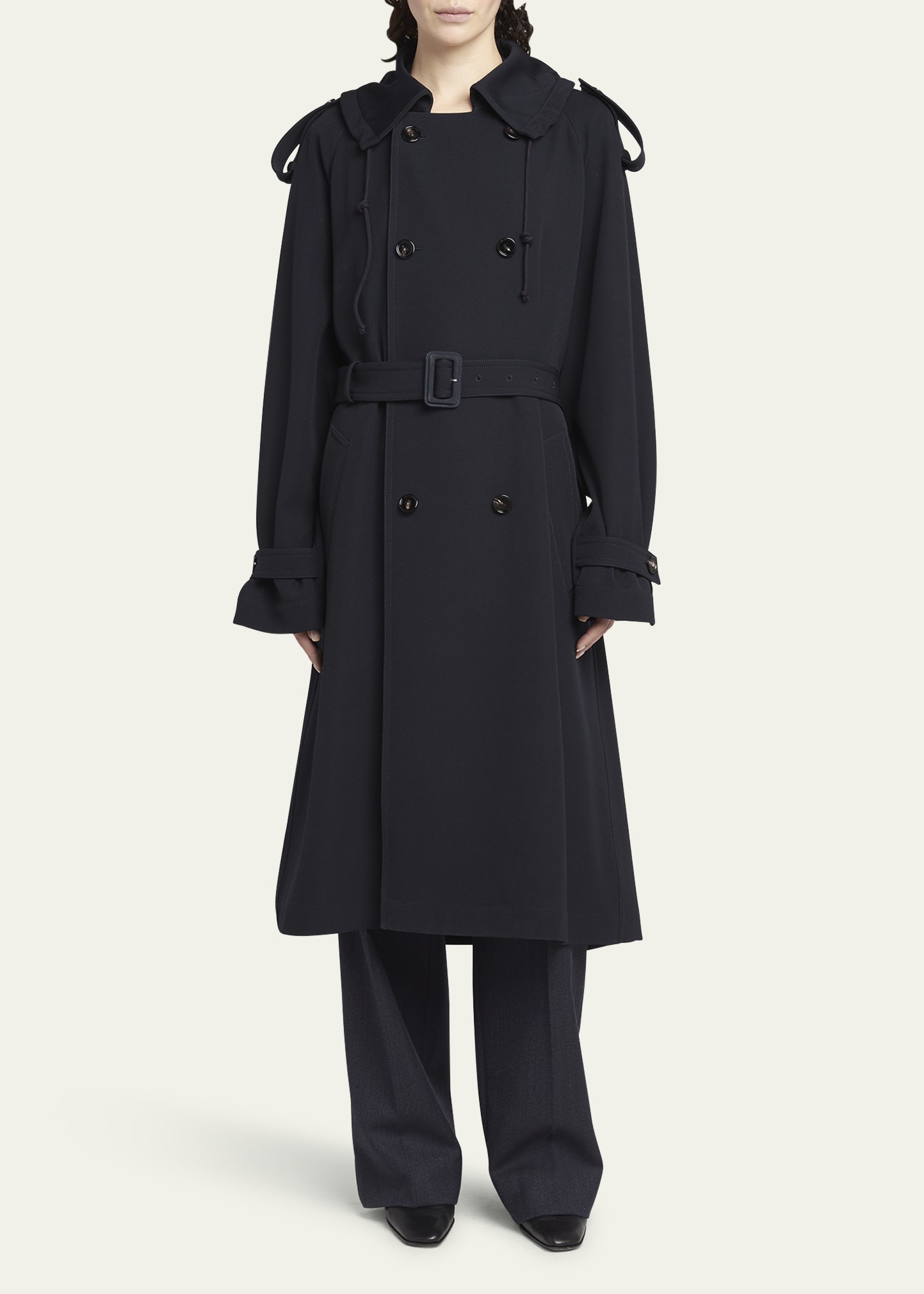 Compact Wool Gabardine Belted Trench Coat - 2